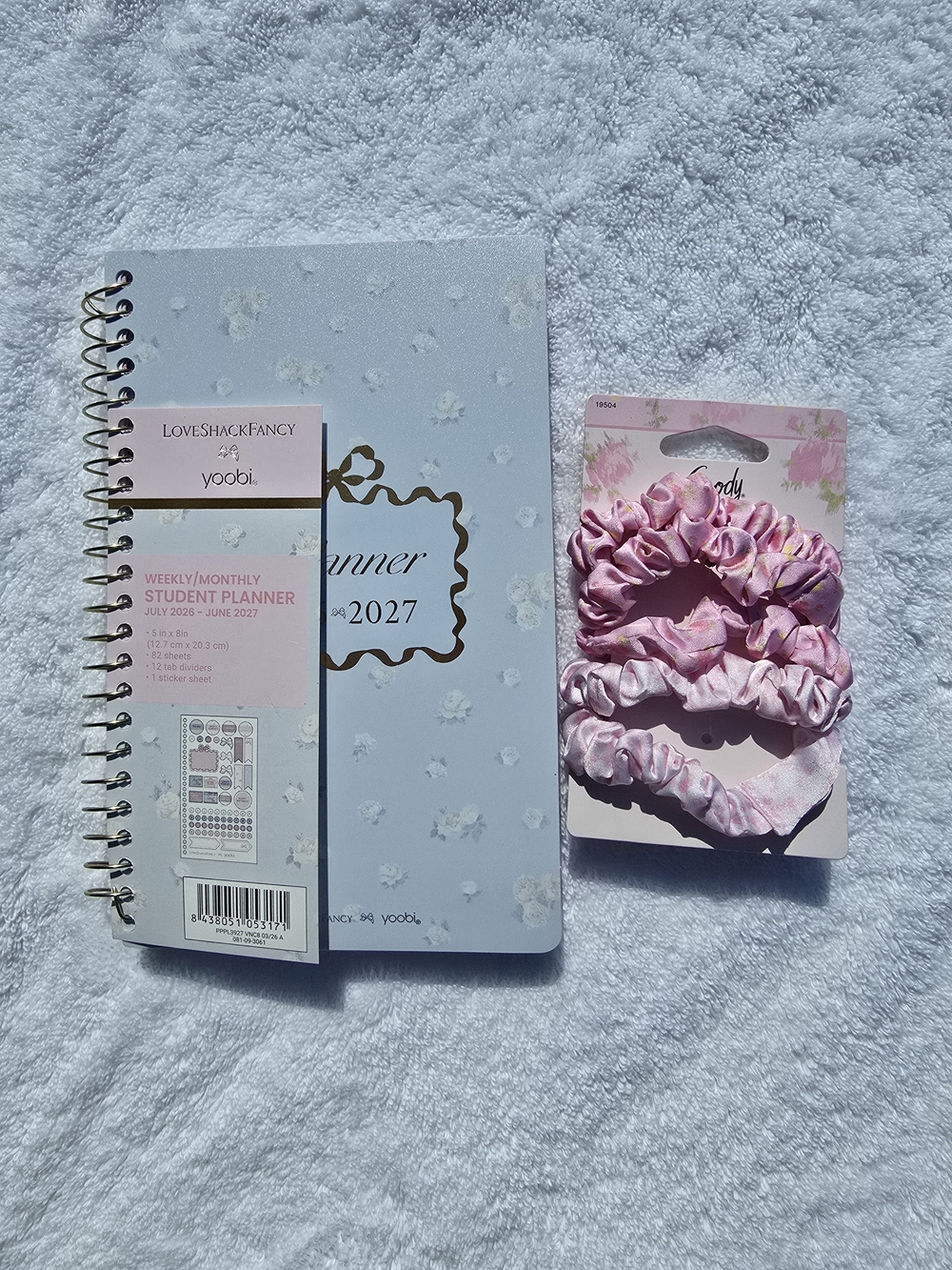 LoveShackFancy Blue Floral Student Planner with Pink Scrunchies